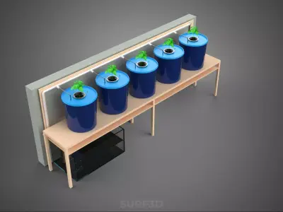 5 POT HYDROPONIC BATO BUCKET GROW RACK PLANT BENCH FEED STATION 3D model