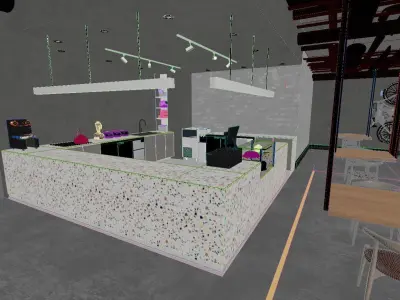 The Coffee G industrial cafe interior design 3D model