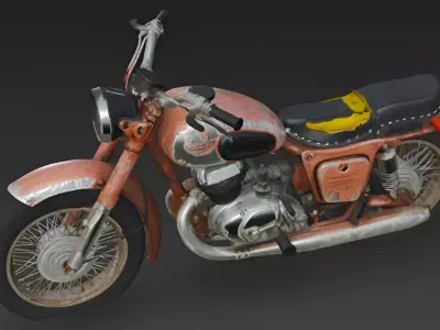 Vintage  rugged scratched broken Motorcycle 3D Model 3D model