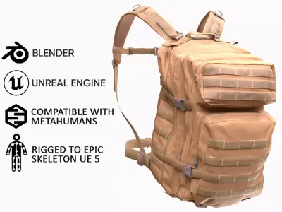 Tactical Backpack 13 - All MH Bodies and UE5 Skeletons - Rigged Low-poly 3D model