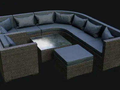 Low Poly PBR Rattan Sofa - Black Low-poly 3D model