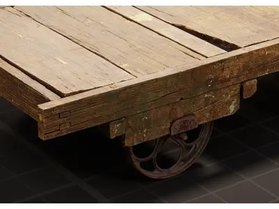 Old Worn Wooden Platform Factory Trolley Low-poly 3D model