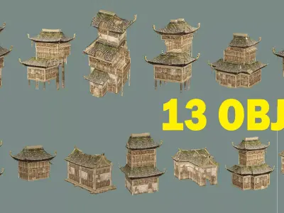 Ancient B Japanese Village Collection Low-poly 3D model Low-poly 3D model
