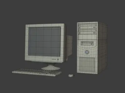 Old Desktop Computer - PC -- Monitor Screen Keyboard Mouse Low-poly 3D model