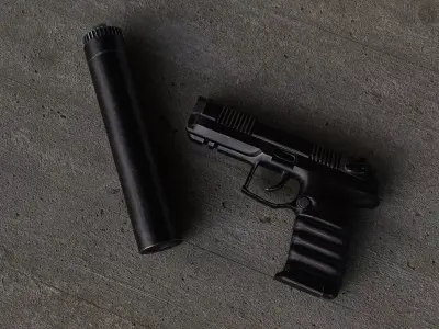 Russian self loading pistol Udav with silencer Low-poly 3D model