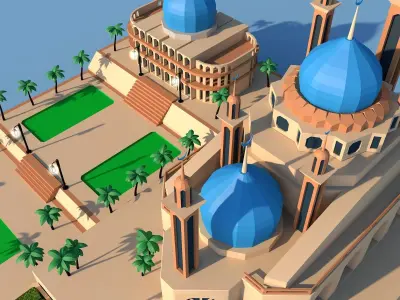  Arabic Masjid Palace  Low-poly 3D model
