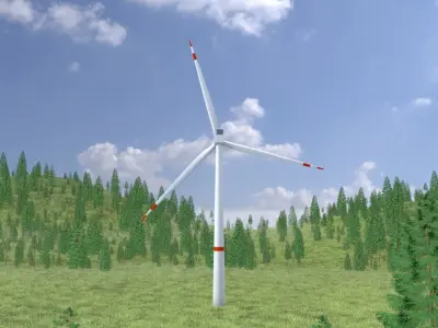 Wind turbine V1 H-120 RD 160 m with animation Low-poly 3D model