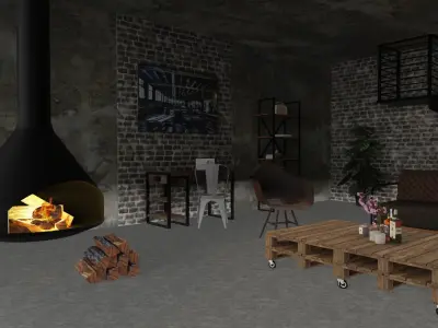 Industrial Living Room Style 3D model