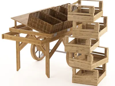 Sellers cart with wicker baskets 3D model