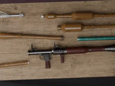 RPG-7 Rocket Launcher with PG-7 Rockets - Game Ready PBR  Low-poly 3D model