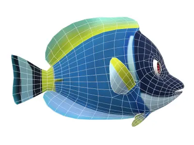 Powder Blue Tang fish animated  Low-poly 3D model
