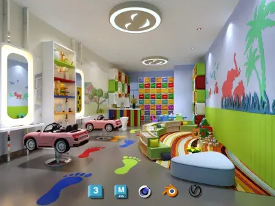 Complete Barber Shop Shampoo Room - High-Detail Collection Low-poly 3D model