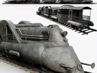 Steampunk wind-up Train model Low-poly 3D model