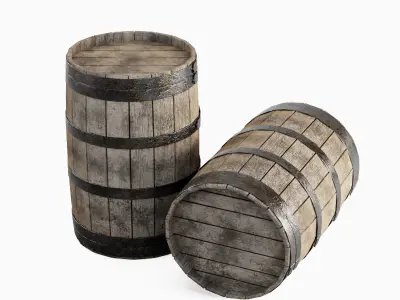 Wooden Barrel Set Low-poly 3D model purchase