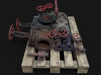 Old industrial valves Low-poly 3D model