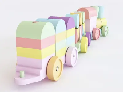 Wooden toy train color 03 3D model