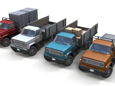 80s Industrial flatbed truck Low-poly 3D model