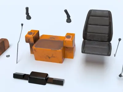 Excavator Digger Truck Cab Interior Low-poly 3D model
