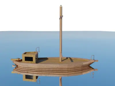 Old Wooden Boat Low-poly 3D model
