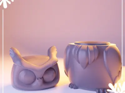 Winter Owl Jar- print in place- free supports Free 3D print model