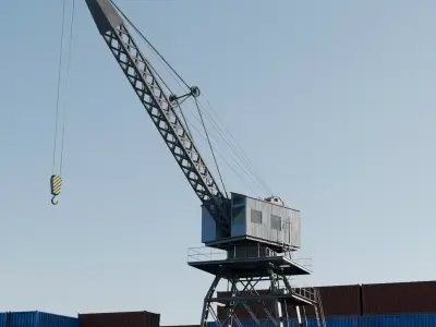 Industrial Port Crane - 4K PBR Textures - Rigged for Blender Low-poly 3D model