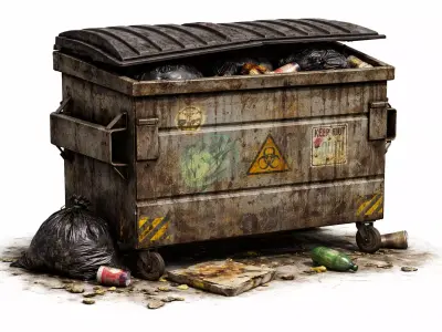 Industrial Rusty Garbage Dumpster with Trash Bags - PBR Low Poly Low-poly 3D model