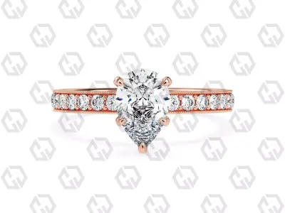 Ring 67 Pear Shape milgrain pave set ring with Gems 3D print model