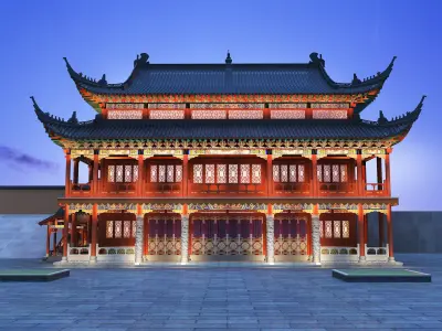 Chinese ancient architecture Low-poly 3D model shop