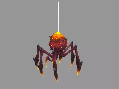 Cartoon fire-elemental spider monster Low-poly 3D model