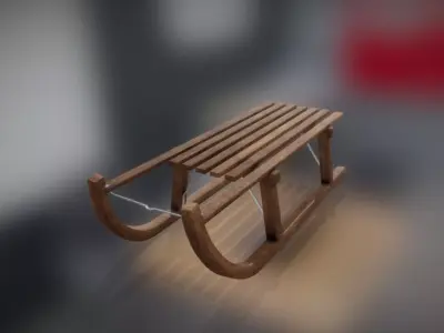 Wooden Sled Dark Brown Walnut Low Poly PBR Low-poly 3D model