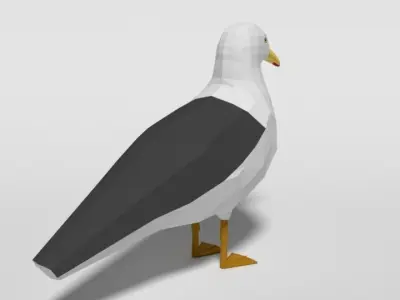 Low Poly Cartoon Seagull Low-poly 3D model