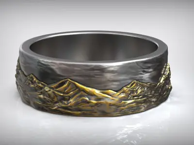 Sky Mountains Rock Nature Wedding Ring 3D print model