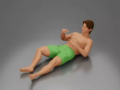 Man in shorts reclining back raising hands with calm expression 3D print model