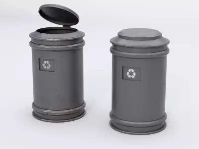 Sci-Fi Industrial Cylindrical Trash Bin - Dirty and Clean Pack Low-poly 3D model