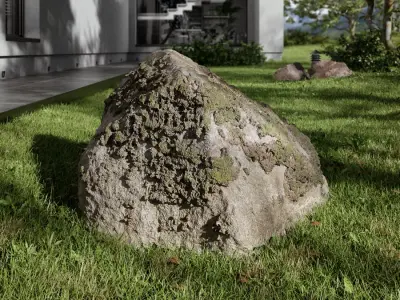  Warm Toned Peaked Mossy Smooth Large Rock Boulder Model 