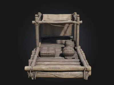 Rustic Raft Journey  Handcrafted River Adventure Asset 3D model