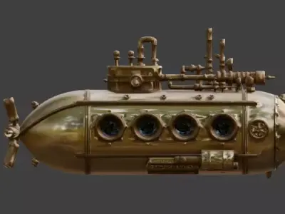 Steampunk Mini Submarine 3D Model Low-poly 3D model