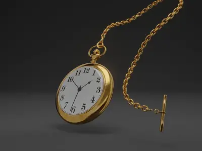 Gold pocket watch 3D model