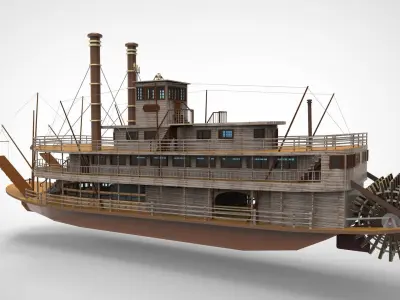 Paddle Steam Boiler Ship 3D model purchase