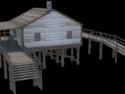 Package Rustic Wooden Houses with interiors Low-poly 3D model