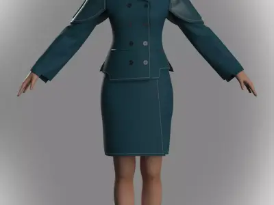 Teal Avant-Garde Military-Inspired Coat Free 3D model
