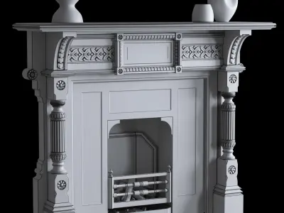 19th Century Antique Oak Fireplace 3D model