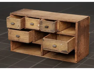 Vintage Wooden Multi-Drawer Storage Cabinet 3D model
