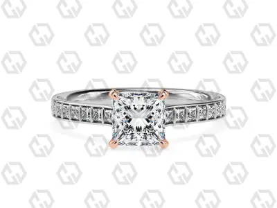 Ring 78 Princess Shape and princess on shanks with Gems 3D print model