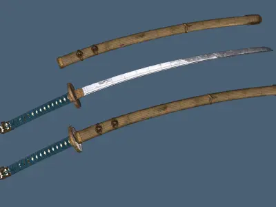 Japnese Katana Sword 3D Gaming Model Low-poly 3D model