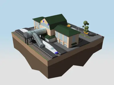 Railway Station KYIV style 3D low poly model Low-poly 3D model