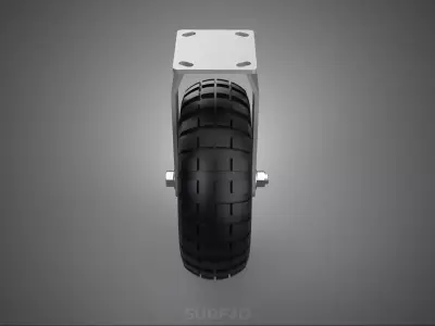 HEAVY DUTY RIGID FIXED CASTER WHEEL PNEUMATIC TIRE 3 SPOKE RIM 3D model