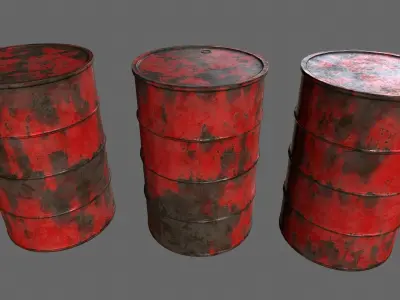 Barrel 1 different colored rusty barrels Low-poly 3D model