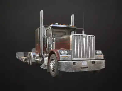 Flat Top Semi Truck Lowboy Trailer Low-poly 3D model