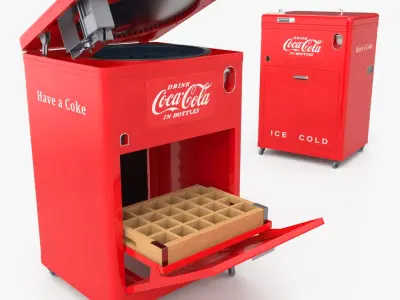 Coca-Cola Bottle Cooler with Rotary Loader Red Vintage Rigged 3D model